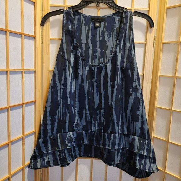 Apostrophe Womens Blue Ruffled Bottom Semi Sheer Tank/Blouse Sz M - Picture 2 of 8